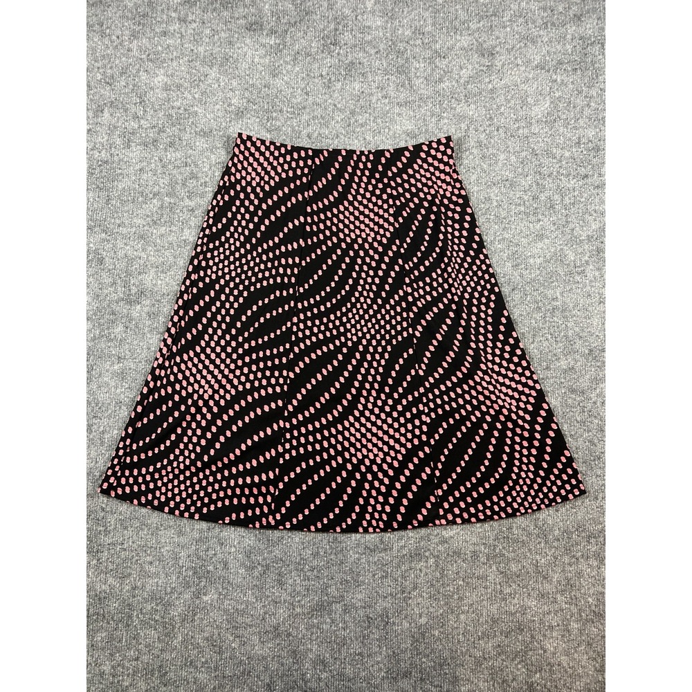 Notations A Line Skirt Womens Medium Petite Black Pink Polka Dot Knee Length